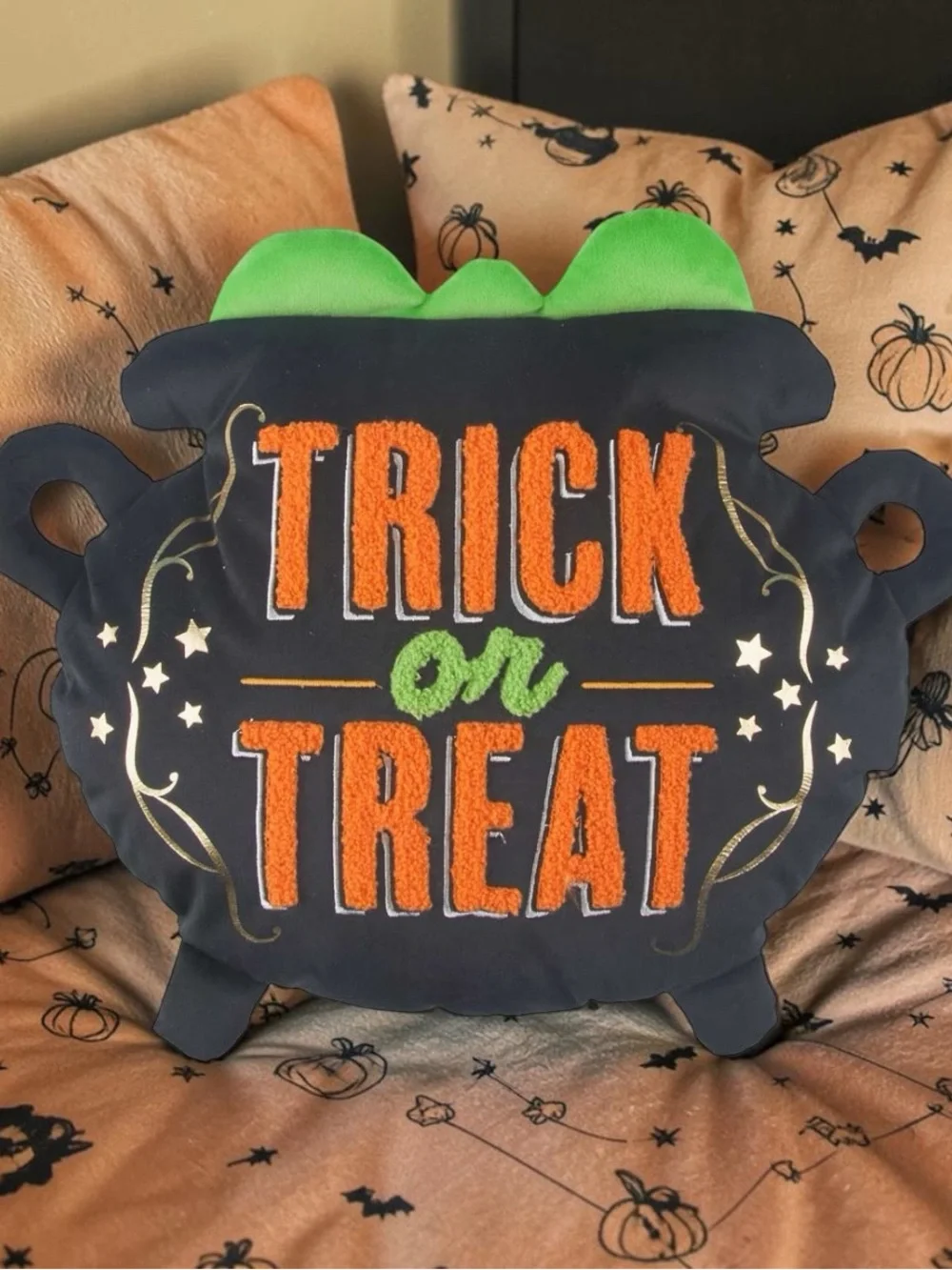 Halloween 'Trick or Treat' Decorative Pillow - Black, Orange & Green